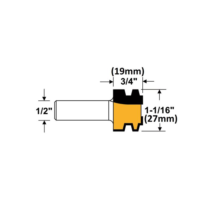 Arden Tongue & Groove Bit 1/2in. Shank 26.98 mm Cut Ø 19.05 mm Cut L.