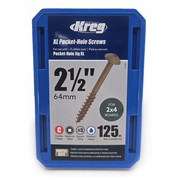 Kreg Pocket Hole Screws - 64mm Coarse/MaxiLoc Head - ProtecKote - 125 pack