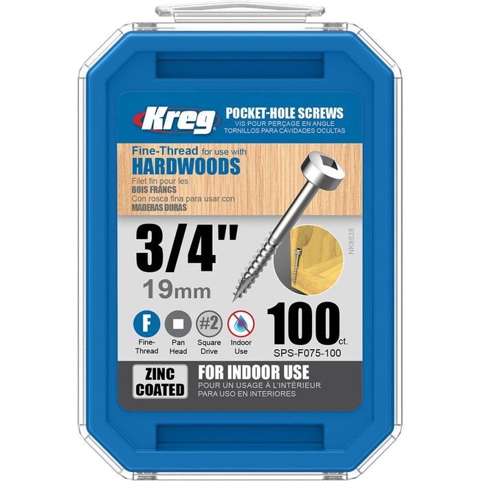 Kreg Pocket Hole Screws - 19mm Fine/Pan Head - Zinc - 100 pack