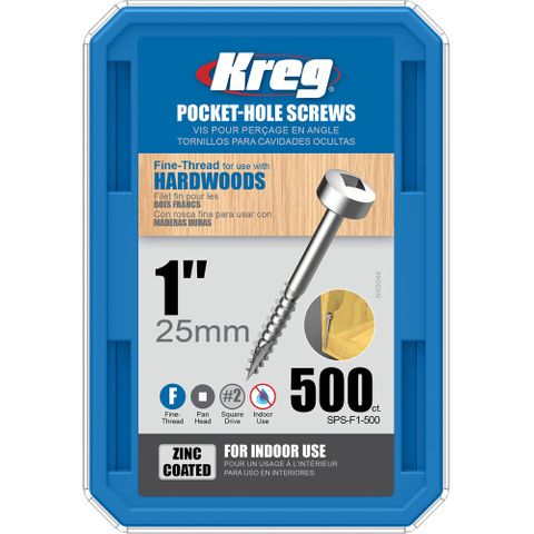 Kreg Pocket Hole Screws - 25mm Fine/Pan Head - Zinc - 500 pack