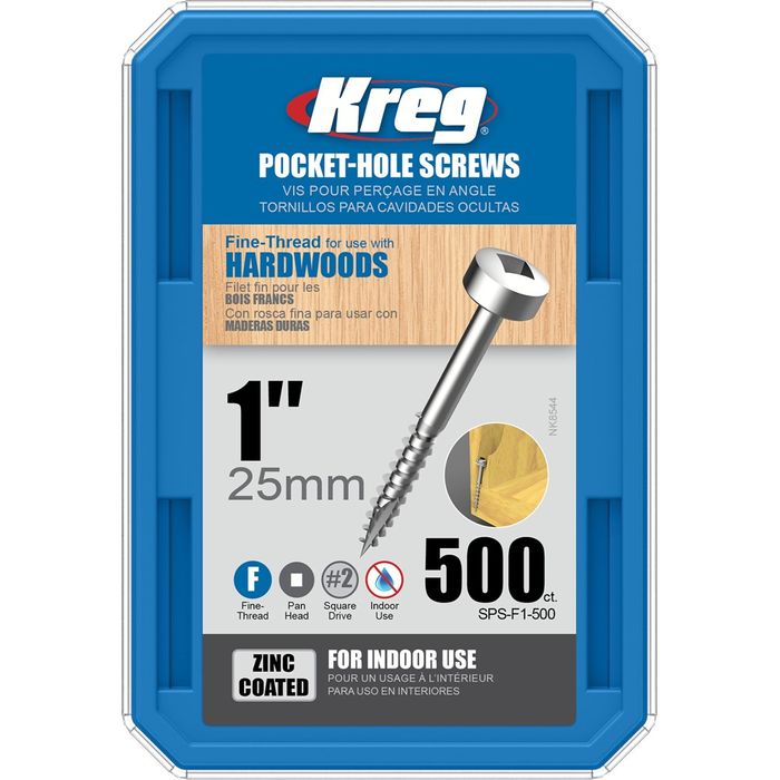 Kreg Pocket Hole Screws - 25mm Fine/Pan Head - Zinc - 500 pack