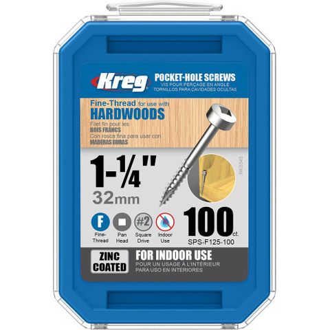 Kreg Pocket Hole Screws - 32mm Fine/Pan Head - Zinc - 100 pack