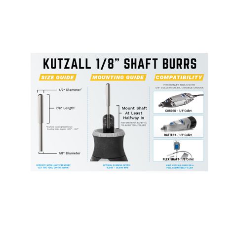 Kutzall Ball Nose Original 3.1mm Diameter 1/8" Shank - Coarse