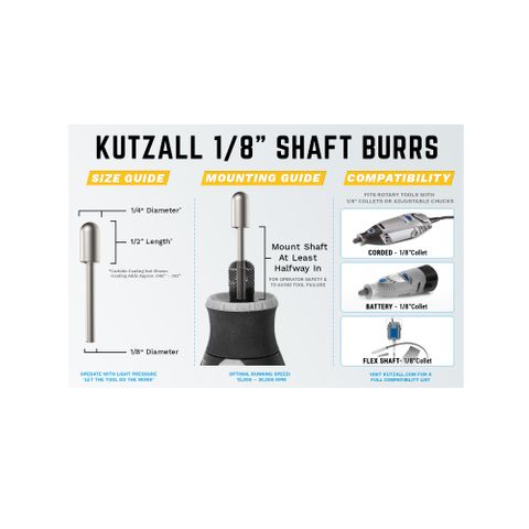 Kutzall Ball Nose 6.3mm Diameter 1/8" shaft - coarse