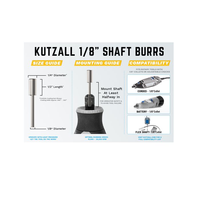 Kutzall Cylinder 6.3mm Diameter fine 1/8" shaft