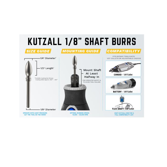 Kutzall Flame 6.3 mm Diameter 1/8" shaft - Fine