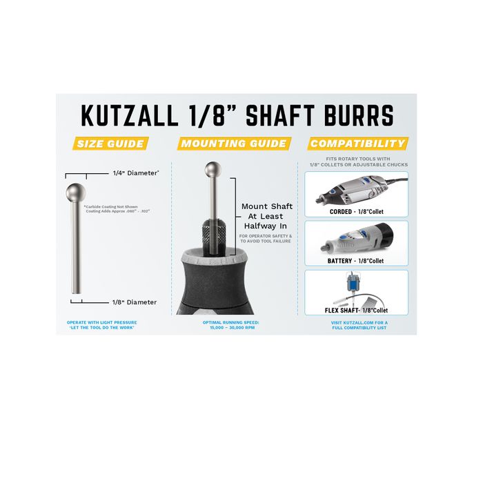 Kutzall Sphere 6.3mm Diameter 1/8" shaft - Fine