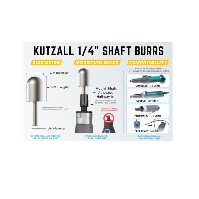 Kutzall Ball Nose 19mm Diameter 1/4" shaft - Coarse