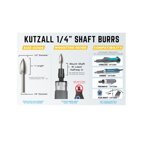 Kutzall Flame 13mm Diameter 1/4" shaft - Coarse