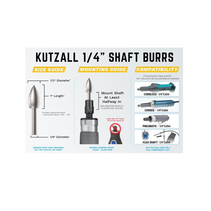 Kutzall Flame 13mm Diameter 1/4" shaft - Fine