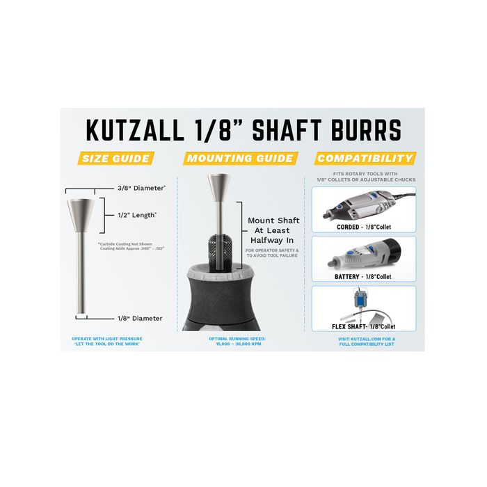 Kutzall Very Coarse Dovetail 9.5mm  Diameter 1/8" shaft
