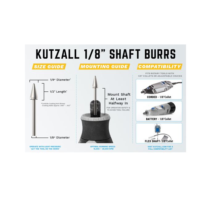 Kutzall Taper 6.3mm Diameter 1/8" shaft - Coarse
