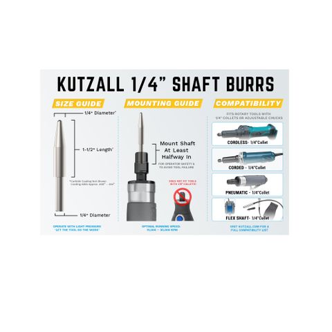 Kutzall Taper 6.3mm Diameter 1/4" shaft -Coarse