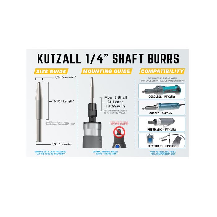 Kutzall Taper 6.3mm Diameter 1/4" shaft - Fine