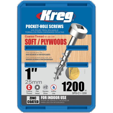 Kreg Pocket Hole Screws - 25mm Coarse/Pan Head - Zinc - 1200 pack ***