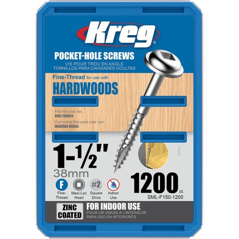 Kreg Pocket Hole Screws - 38mm Fine/MaxiLoc Head - Zinc - 1200 pack ***