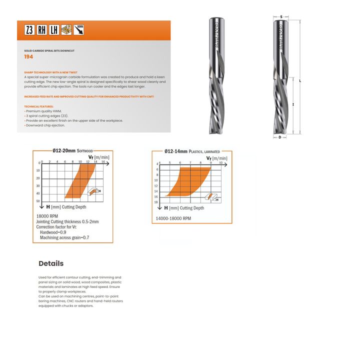 CMT Downcut 3 edge Finishing Bit 14mm Dia ***