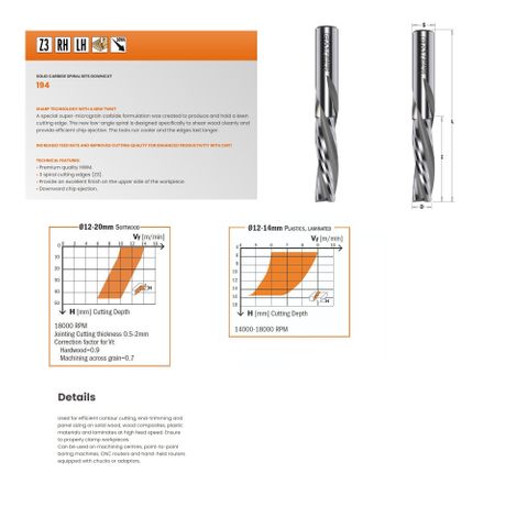 CMT Downcut 3 edge Finishing Bit 16mm Dia ***