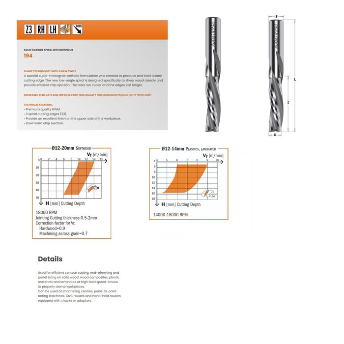 CMT Downcut 3 edge Finishing Bit 16mm Dia ***