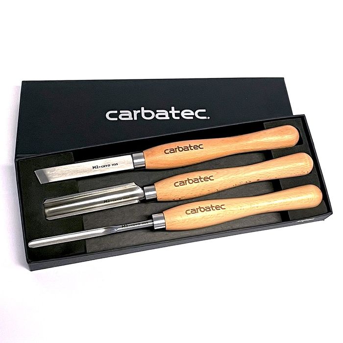 Carbatec 3PC Cryogenic M2 HSS Medium Woodturning Chisel Set