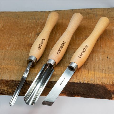 Carbatec 3PC Cryogenic M2 HSS Medium Woodturning Chisel Set