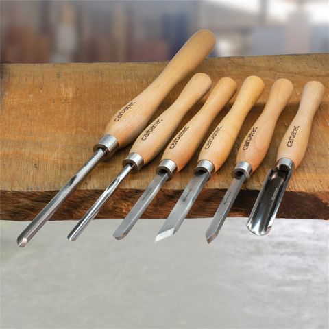 Carbatec 6PC Cryogenic M2 HSS Medium Woodturning Chisel Set