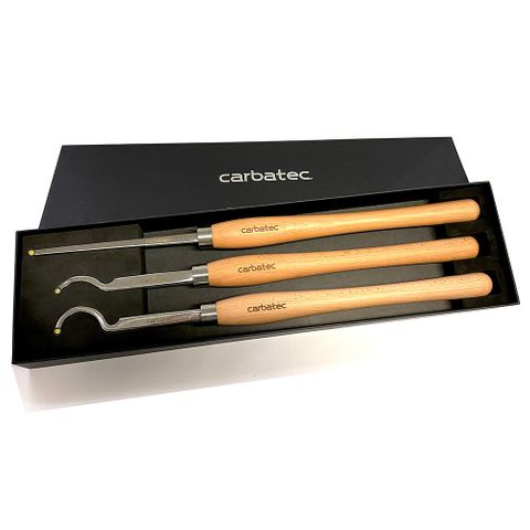 Carbatec 3PC Tungsten Carbide Deep Swan Neck Hollowing Woodturning Chisel Set