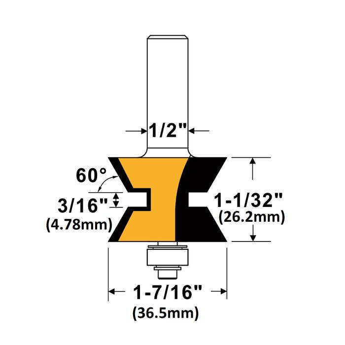 Arden Solid Edge Set 1/2in. Shank 50.00 mm Cut Ø 55.00 mm Cut L