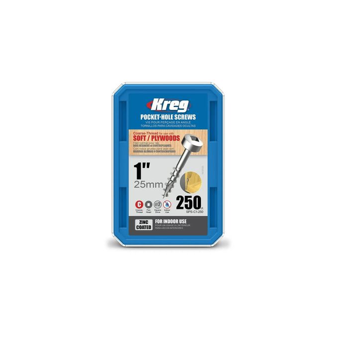 Kreg Pocket Hole Screws - 25mm Coarse/Pan Head - Zinc - 250 pack