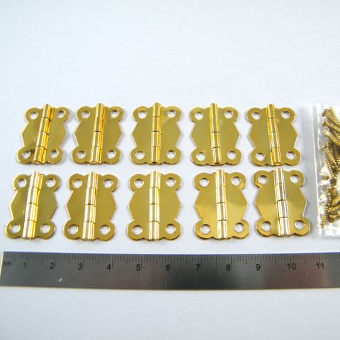 Decorative 90° Stop Hinges, Brass, Pair