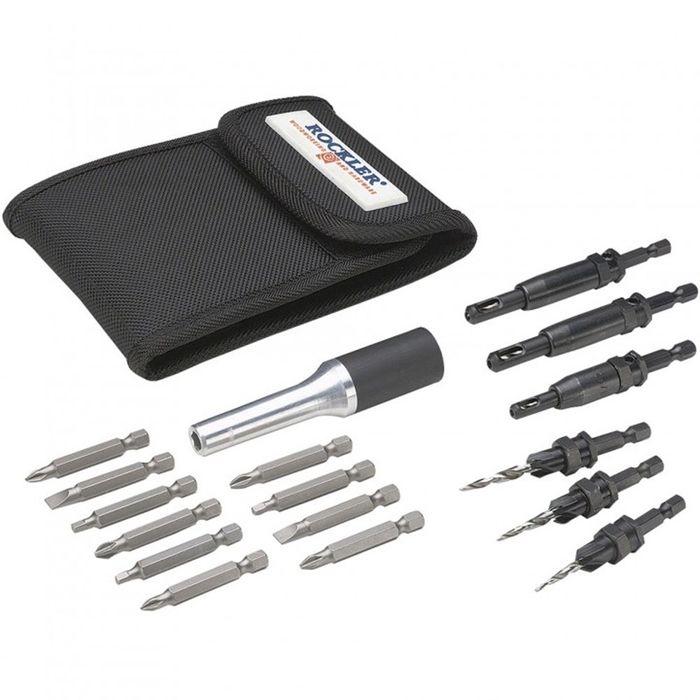 Rockler Insty-Drive 18-Piece Self-Centering, Countersink & Driver Bit Set **