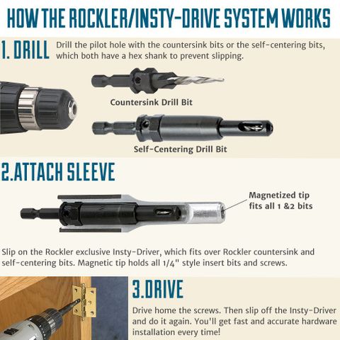 Rockler Insty-Drive 18-Piece Self-Centering, Countersink & Driver Bit Set **