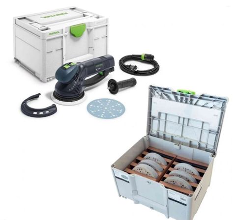 Festool Rotex RO150 FEQ-Plus with storage systainer and paper