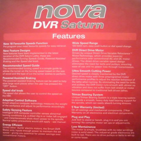 Nova DVR Saturn Wood Lathe (Benchtop Model)