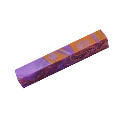 Acrylic Pen Blank - 20 x 20 x 130mm - purple with yellow/orange line