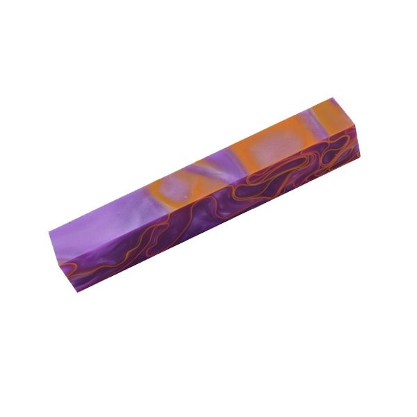 Acrylic Pen Blank - 20 x 20 x 130mm - purple with yellow/orange line