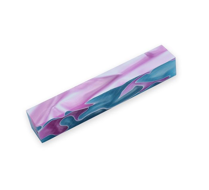 Acrylic Pen Blank - 20 x 20 x 130mm. Pink & aqua with white line