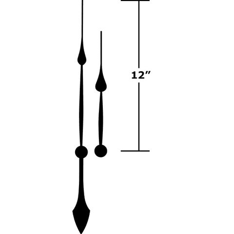 High Torque Clock Hands - Hour & Minute - Black - 305mm (12")