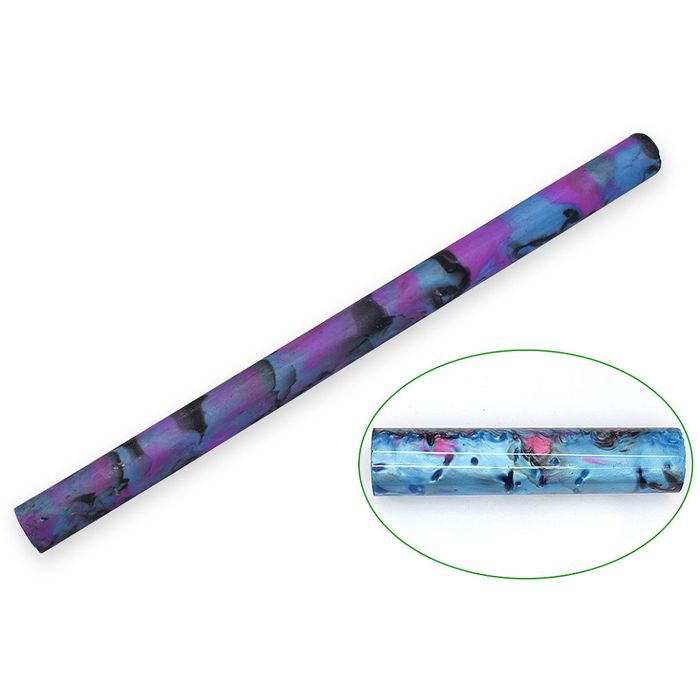 Resin Pen Rod - 18mm diameter, 300mm length. Pale blue, pink & black swirl
