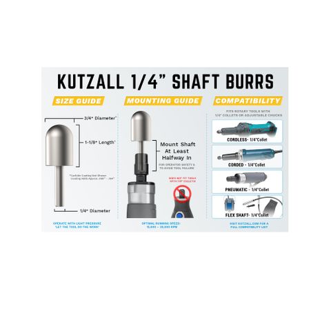 Kutzall Extreme Burr Kit for 1/4" Grinders - 3 piece very coarse kit