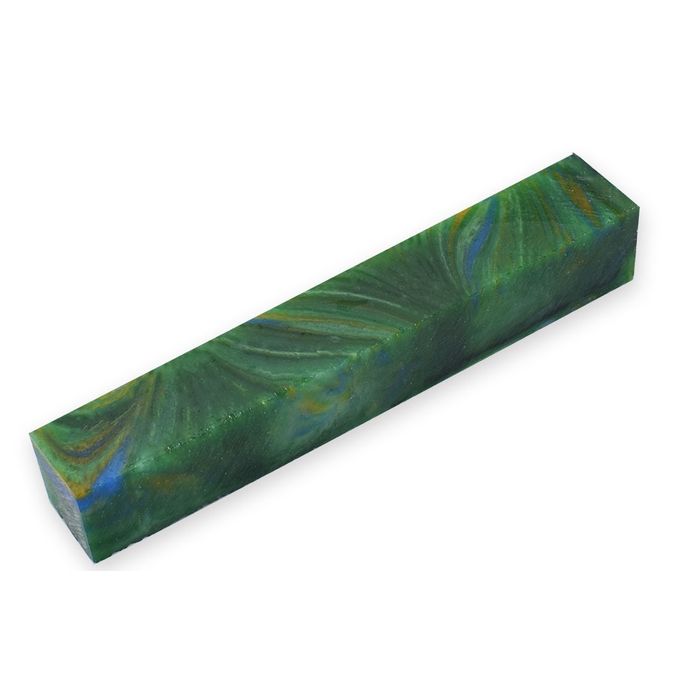 Resin Pen Blank - 20 x 20 x 130mm - green lagoon swirl