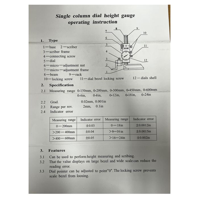 Dial Height Gauge 0 - 30cm ***