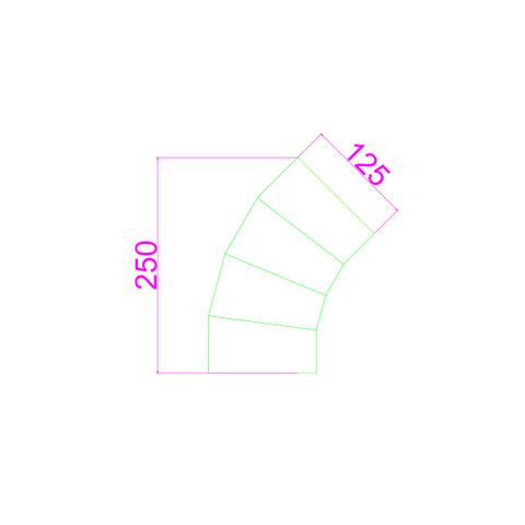 Steel Duct 125mm 45 degree bend with rolled edges both ends