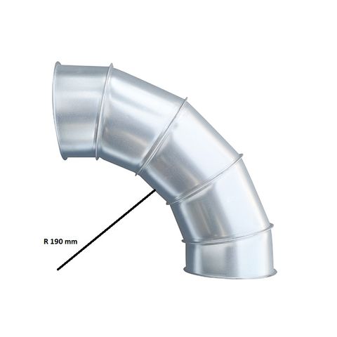 Steel Duct 125mm 90 degree bend with rolled edges both ends