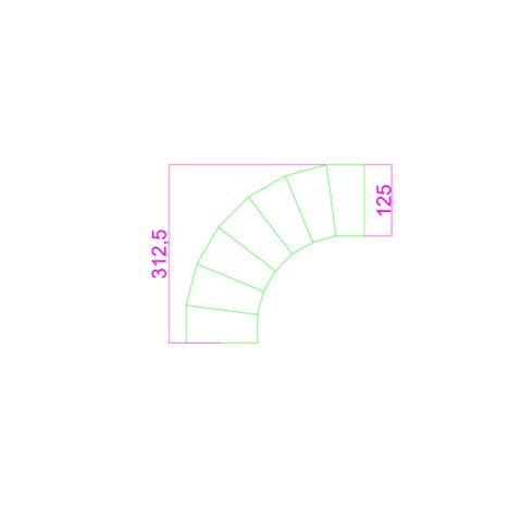 Steel Duct 125mm 90 degree bend with rolled edges both ends