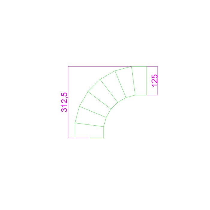 Steel Duct 125mm 90 degree bend with rolled edges both ends