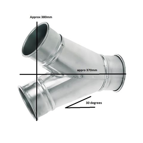 Steel Duct 100mm Y Branch to 2 x 100mm with rolled edge ends