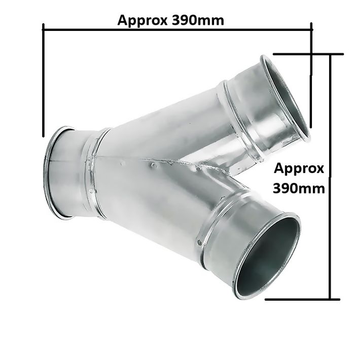 Steel Duct 100mm Y Branch to 2 x 100mm with rolled edge ends