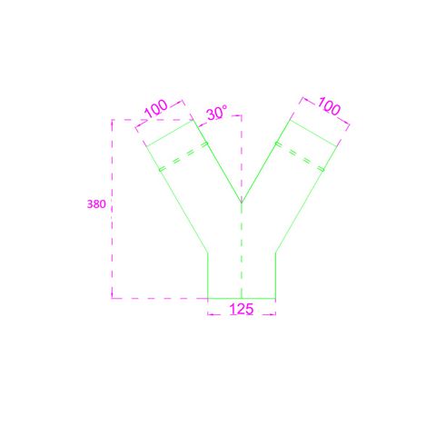 Steel Duct 125mm Y Branch to 2 x 100mm with rolled edge ends