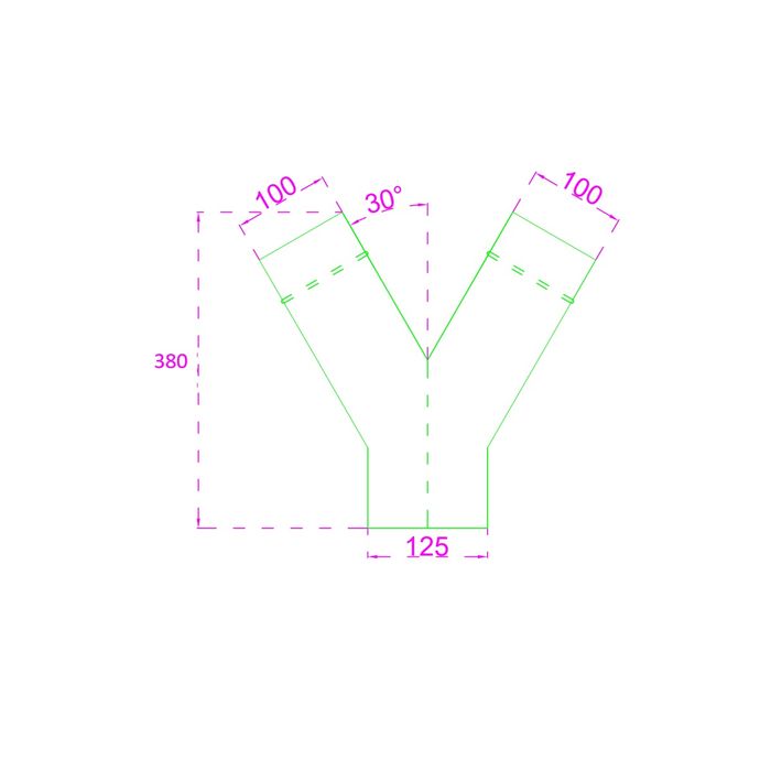 Steel Duct 125mm Y Branch to 2 x 100mm with rolled edge ends
